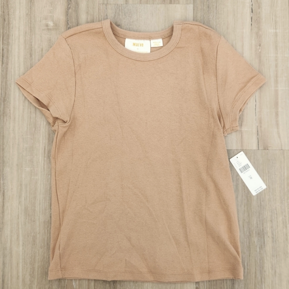 Maeve x Anthropologie Camel Ribbed Tee, Size M